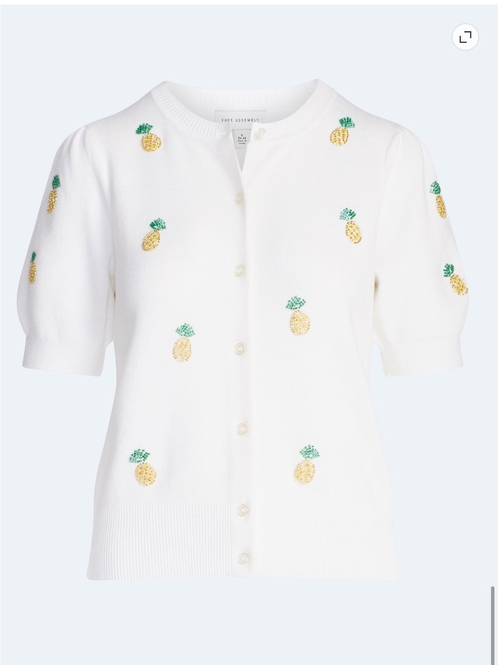 Women’s NWT White Pineapple Embroidered Knit Cardigan MED